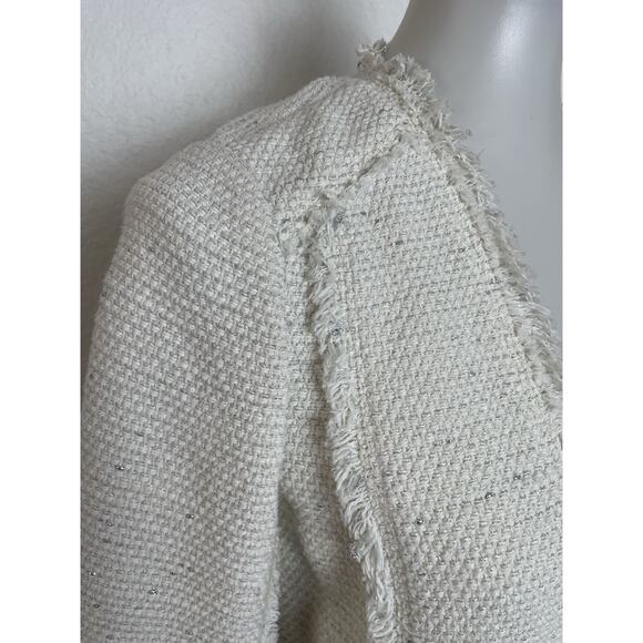 Rebecca Taylor Blazer Jacket Single Breast Open Front Fringe Tweed - Picture 3 of 14